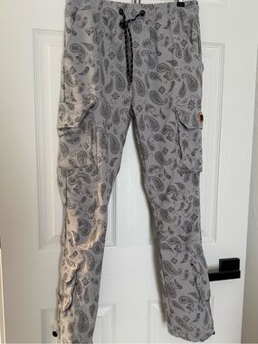 Men's RGSTR Gray Paisley Cargo Pants - Drawstring Waist - M
